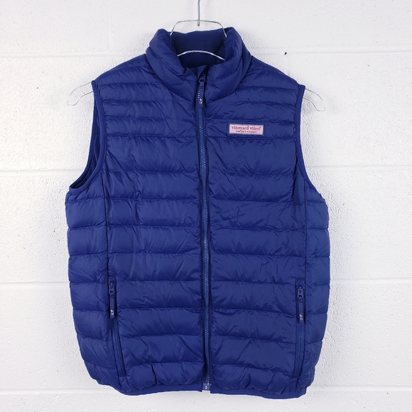 Vineyard Vines Down Filled Weekend Mountain Vest Quilted Puffer Navy Blue Kids L - Picture 1 of 6